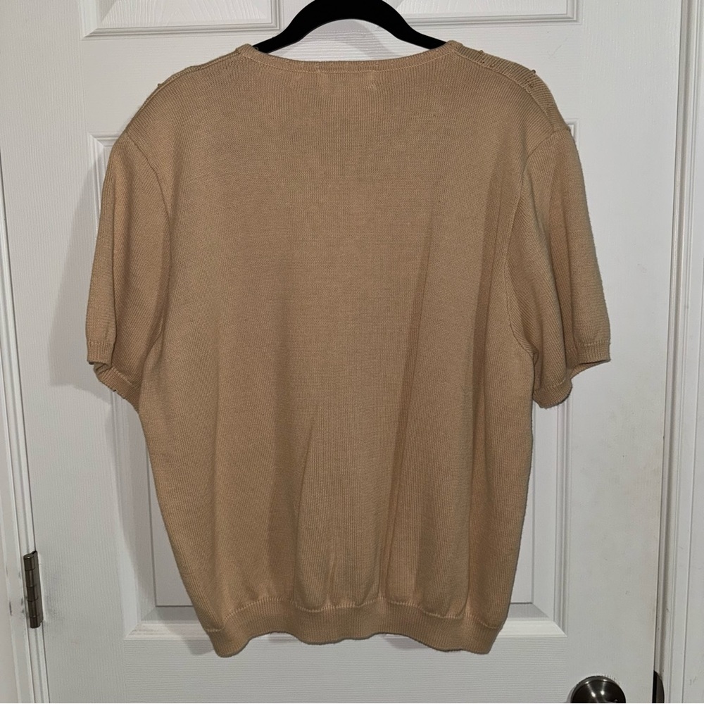 Alfred Dunner Womens XL Tan Beaded Knit Short Sleeve Sweater Ramie Cotton Blend - Picture 4 of 4
